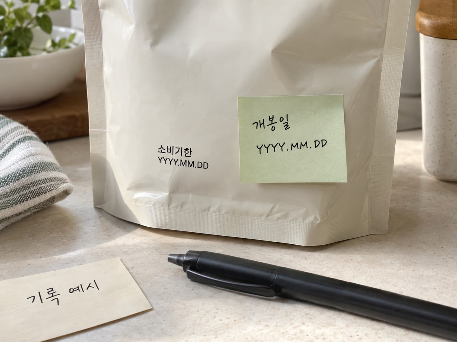 원래 소비기한과 별도의 개봉일 메모가 함께 보이는 포장