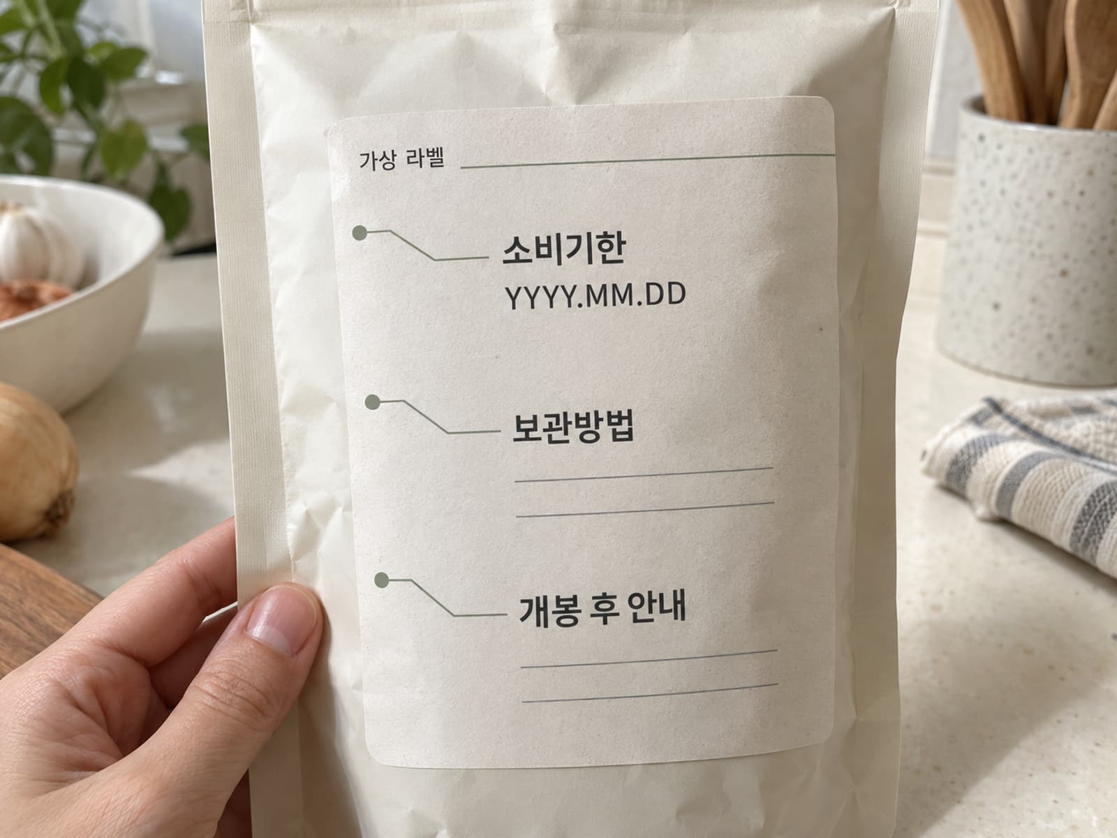 소비기한과 보관방법, 개봉 후 안내가 표시된 가상 라벨